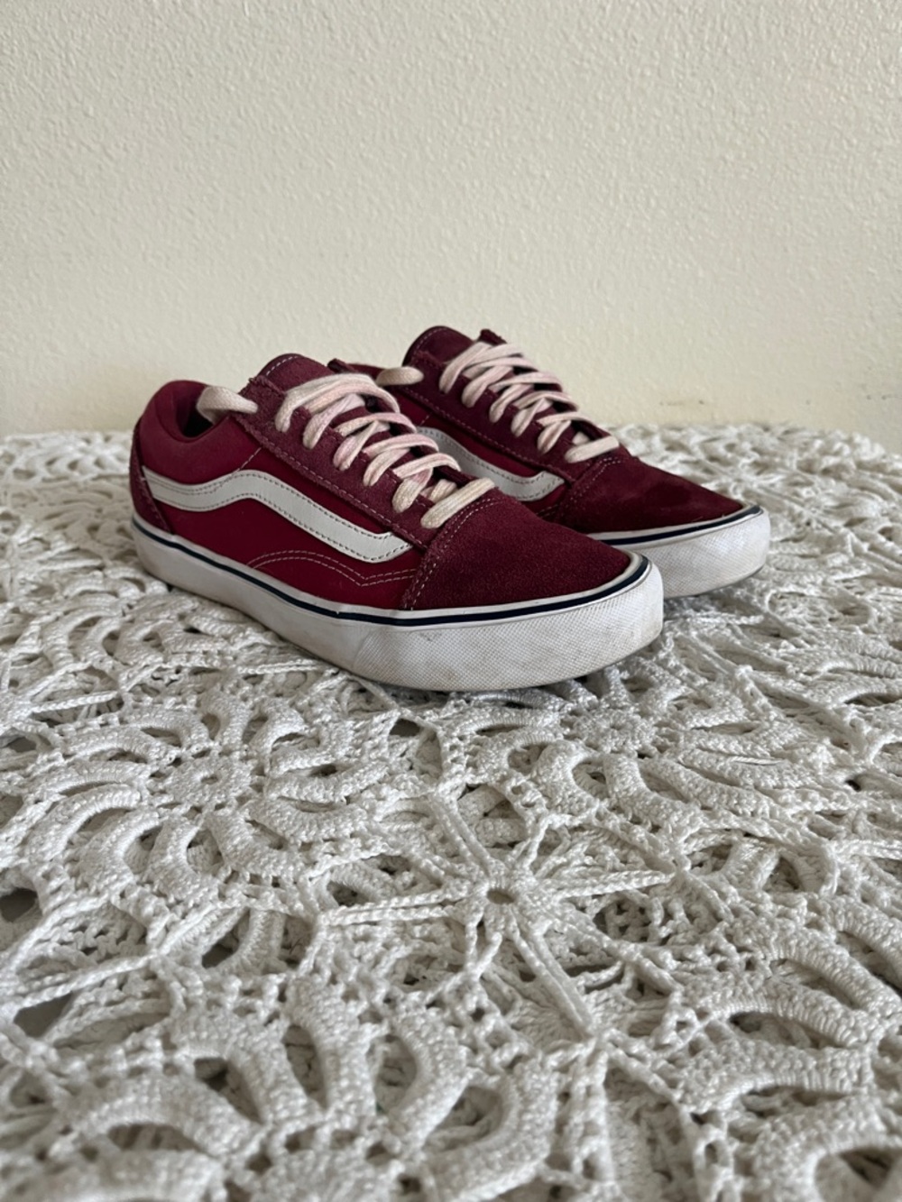 Vans Old Skool Low-Top Sneakers in Burgundy and White